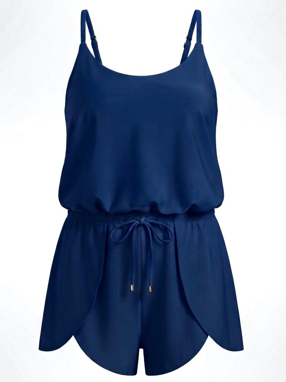 Time & Tru Swimsuit Tank Romper Shorts Built-in Bra Navy Blue One-Piece Lg 12-14
